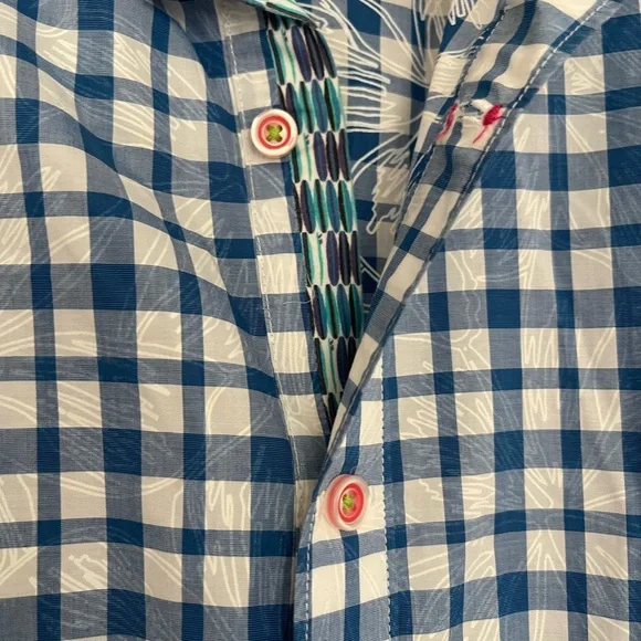 Robert Graham X Blue & White checkered button down Shirt gingham cotton Sz L - Picture 7 of 15